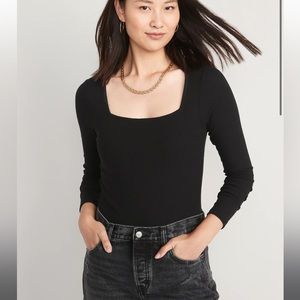 Square beck long sleeve ribbed body suit